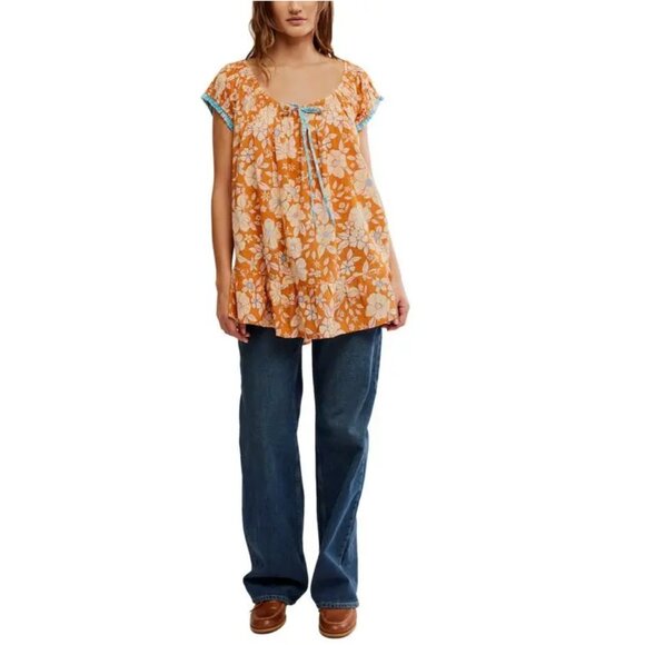 FREE PEOPLE Frankie Floral Tunic in Honey Ginger Combo Size Small - Picture 9 of 9